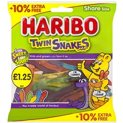 Haribo Twin Snakes £1.25 + 10% Free