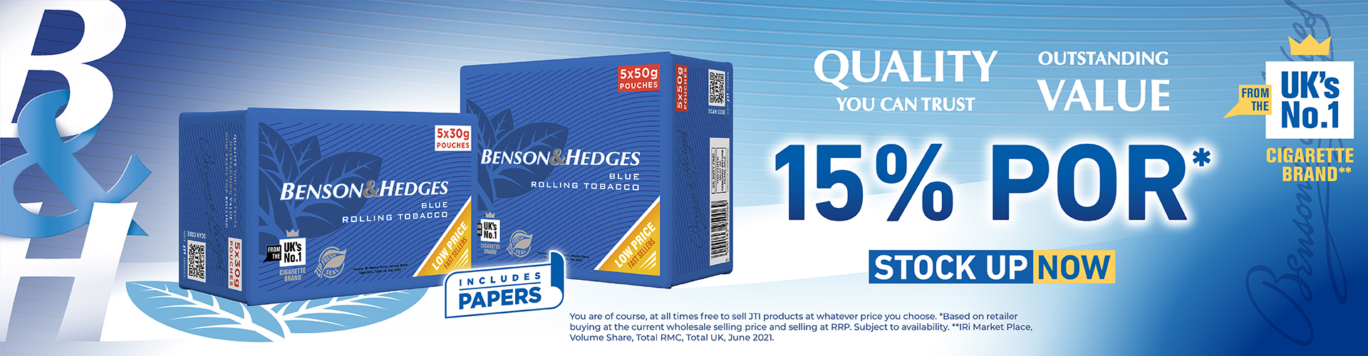 Benson Hedges Blue RYO Tobacco 15% POR